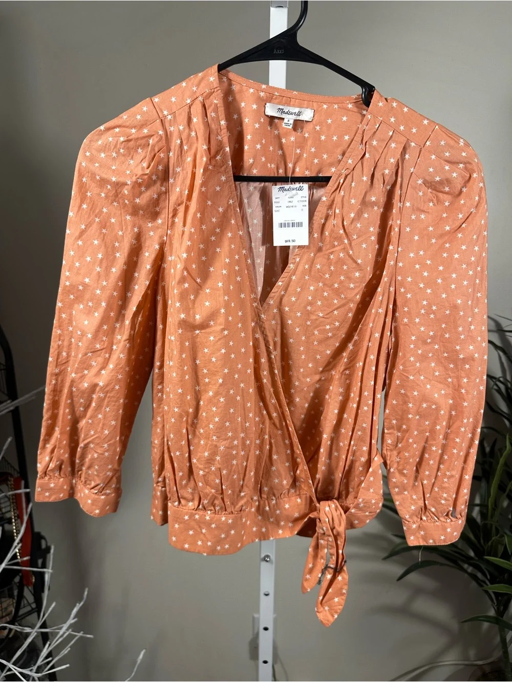 P348. Madewell Star Print Wrap Blouse in Rust